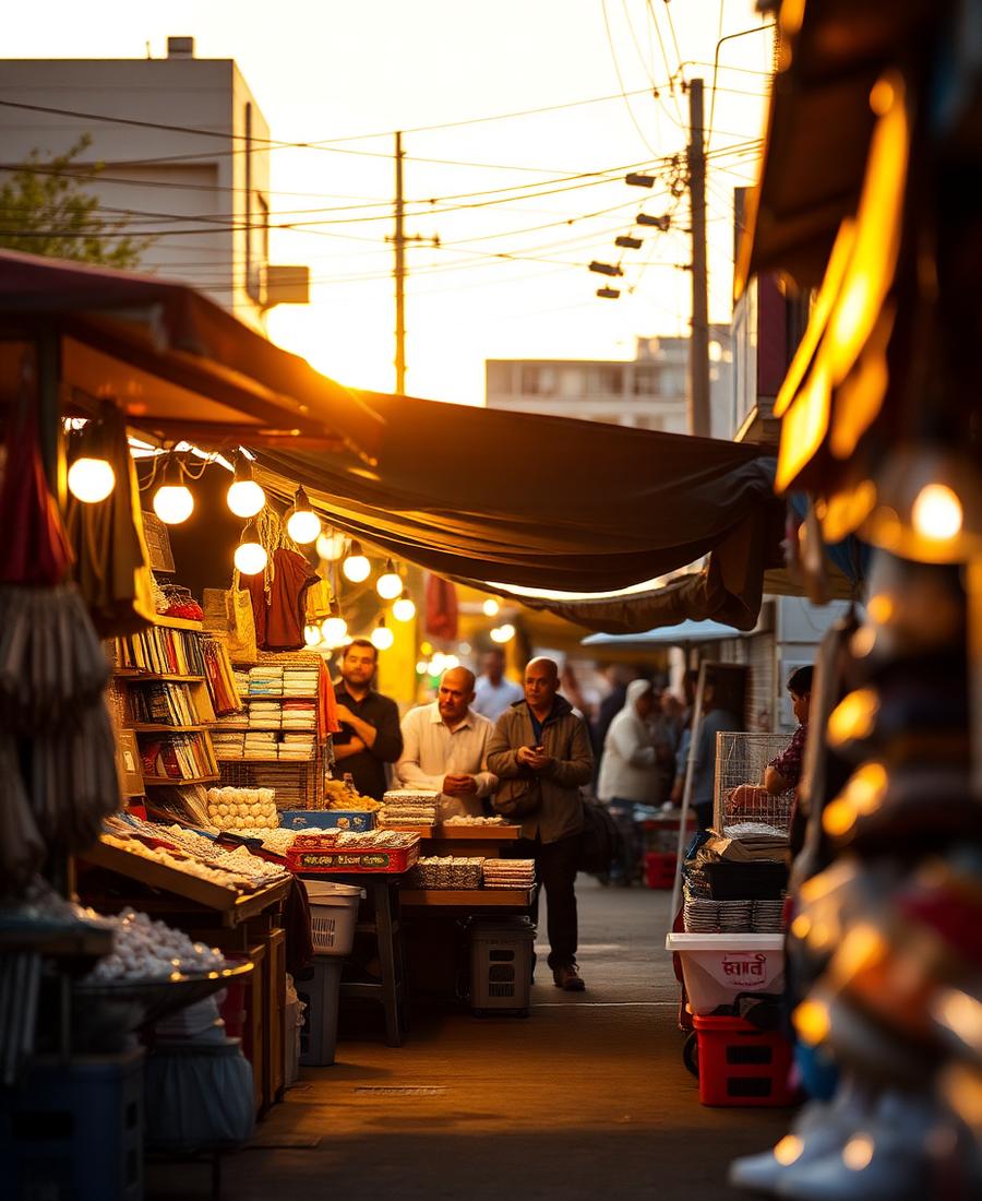 Puesto de mercado al atardecer