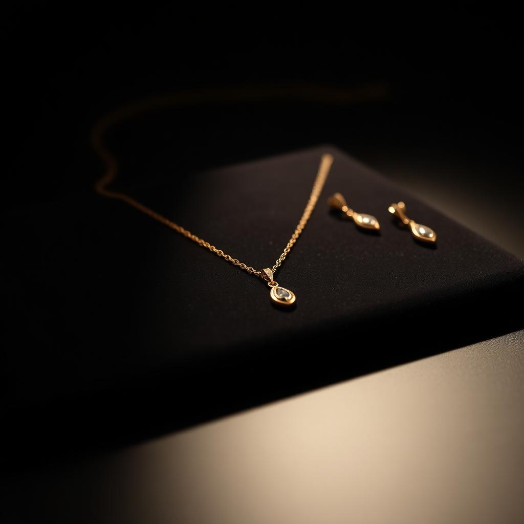 Collar dorado con colgante en fondo oscuro